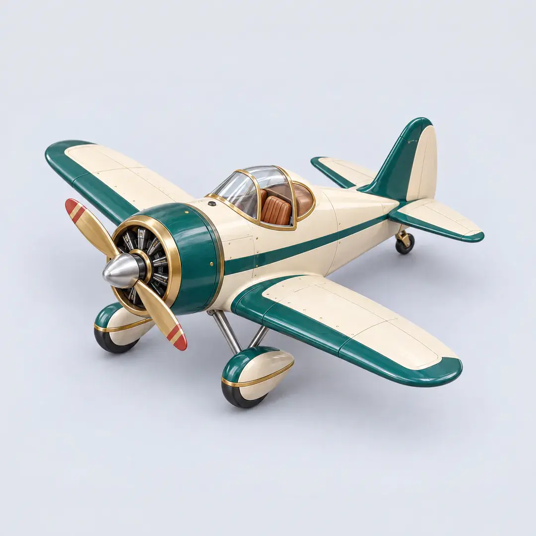 Icon of a cream and teal propeller plane with brass trim